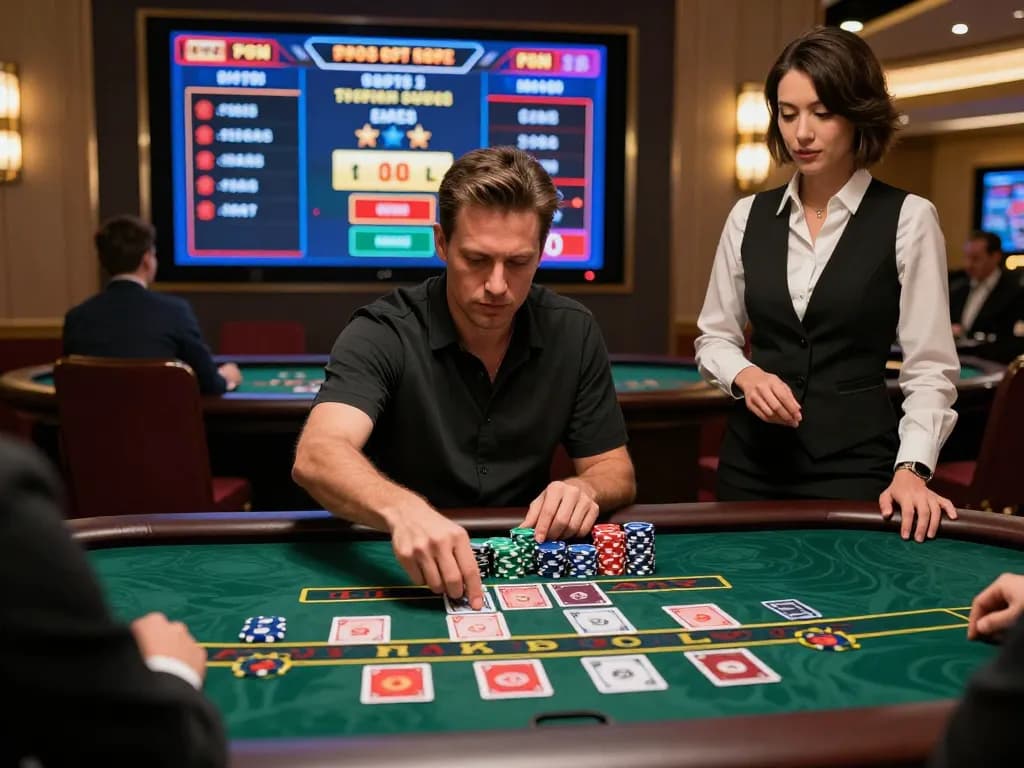 Engaging player making a strategic bet at an online 9BET blackjack table with vibrant displays.