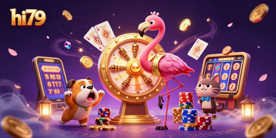 Experience vibrant gaming excitement at hi79 with a dynamic 3D casino scene featuring lively characters and colorful elements.