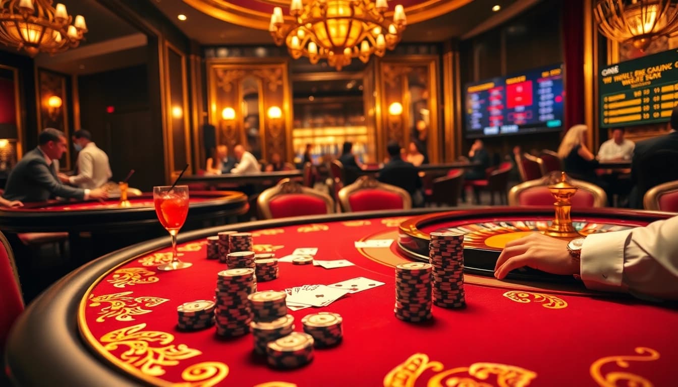 Experience the dynamic betting action at https://188v.today/, featuring a luxurious casino scene with poker tables and roulette.