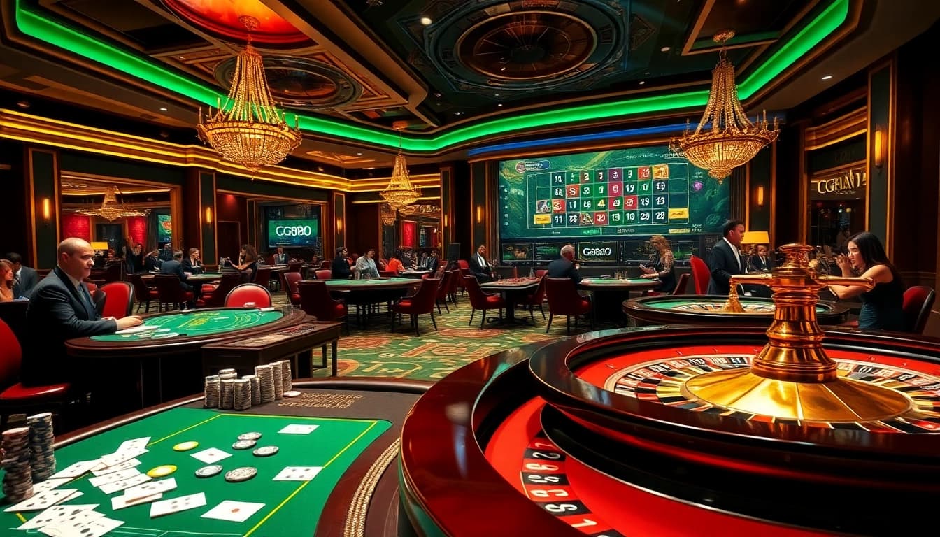 Exciting casino scene from https://gg88.ltd/ showing players at tables, poker chips, and roulette.