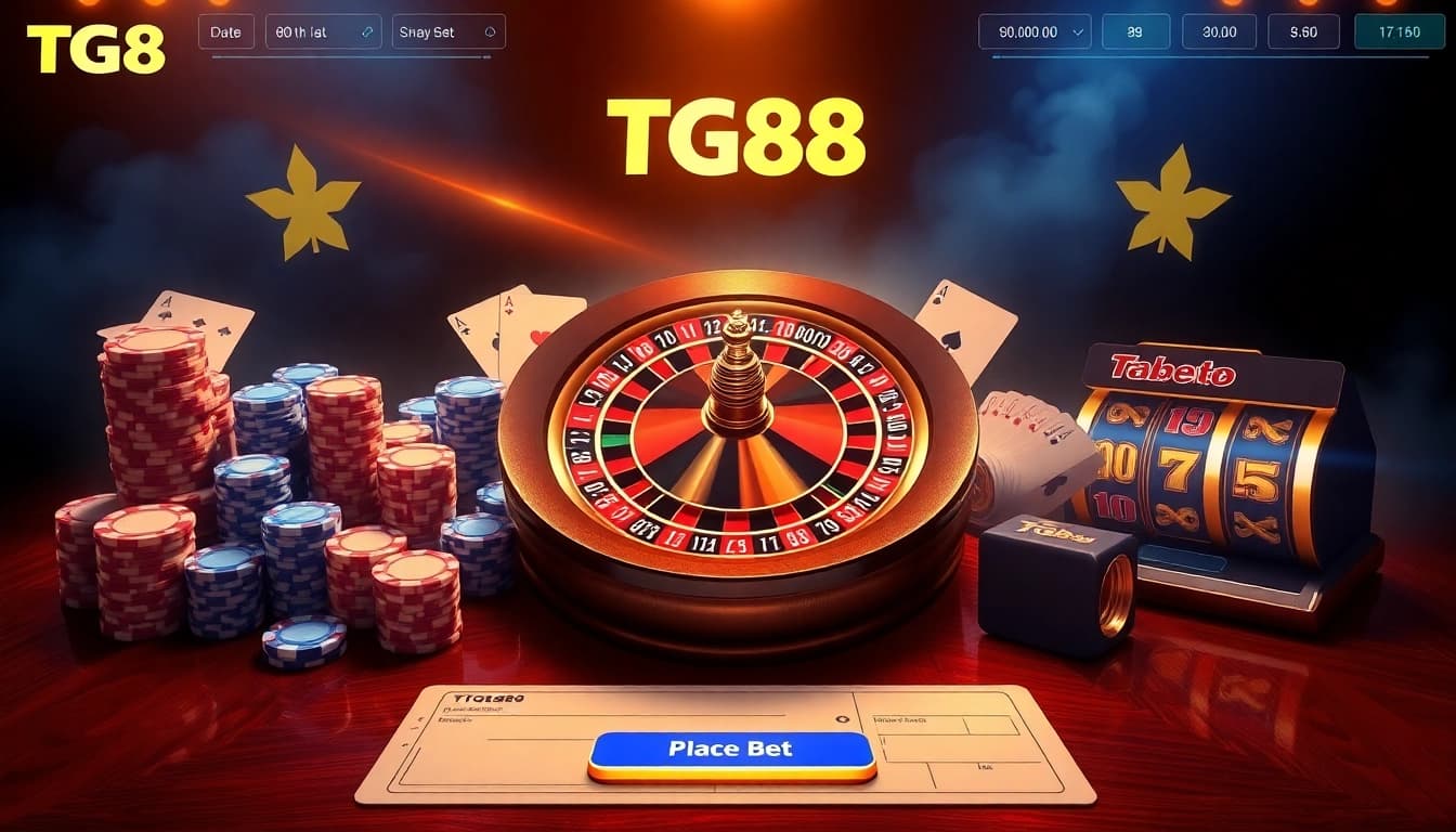 TG88 online casino interface showcasing strategic roulette play with vibrant poker chips and live betting slip action