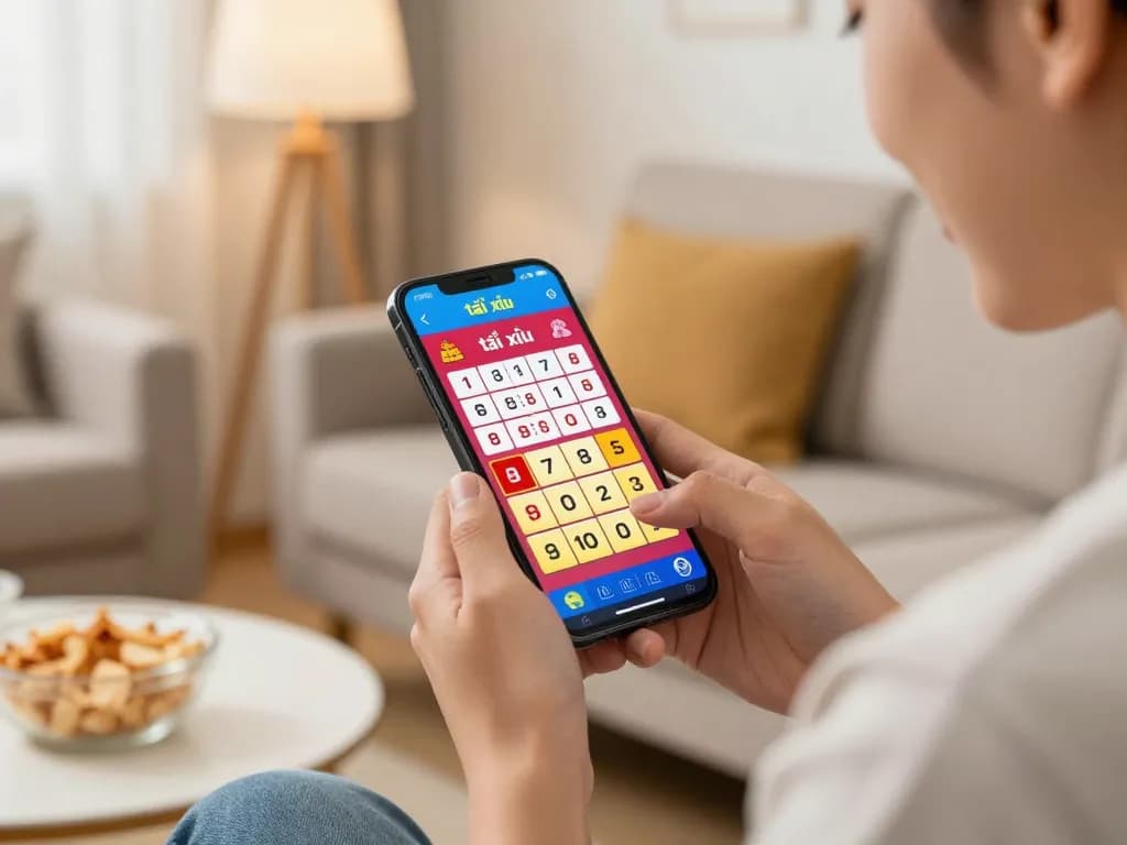 Engaging with app tài xỉu online, a player bets from home, creating a fun atmosphere.