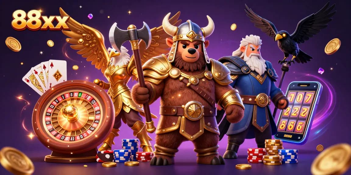 Experience thrilling casino excitement with the 88xx Viking bear, Valkyrie eagle, and dynamic game elements.