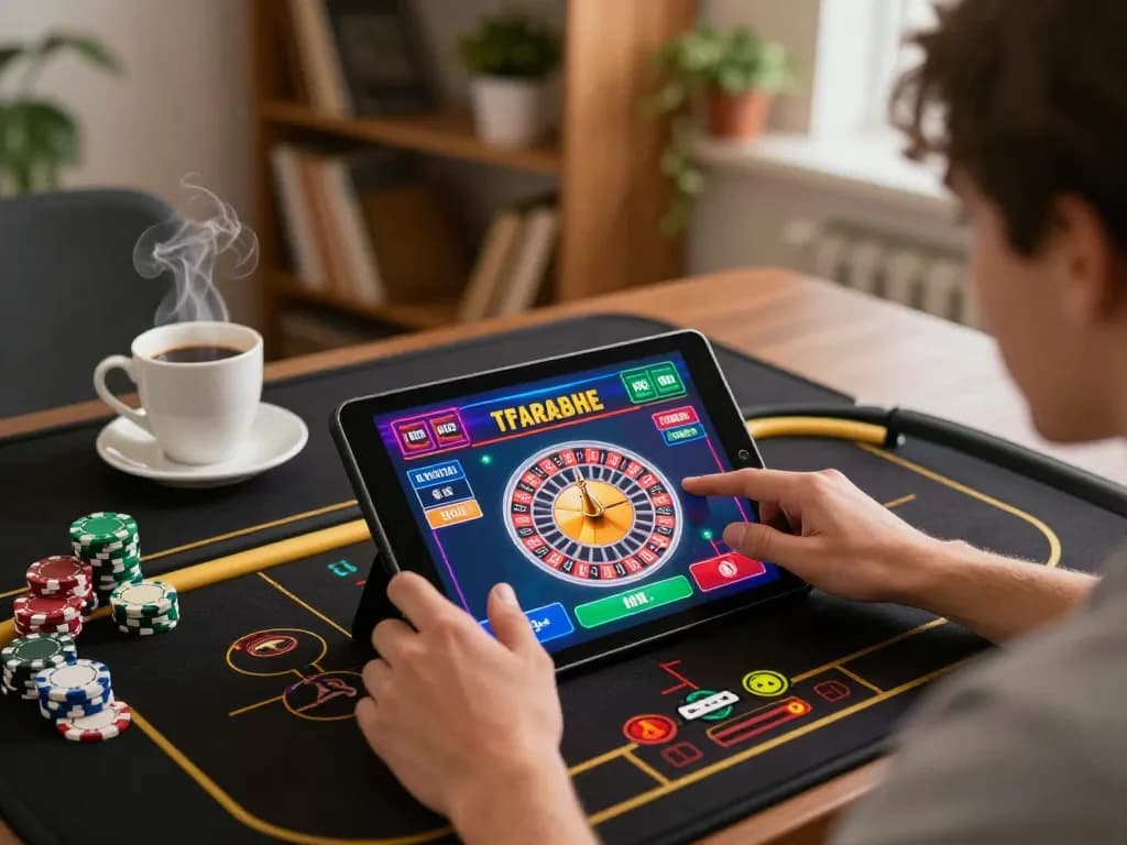 v788 online gaming experience with active roulette gameplay, featuring tablet interface and cozy home setup.