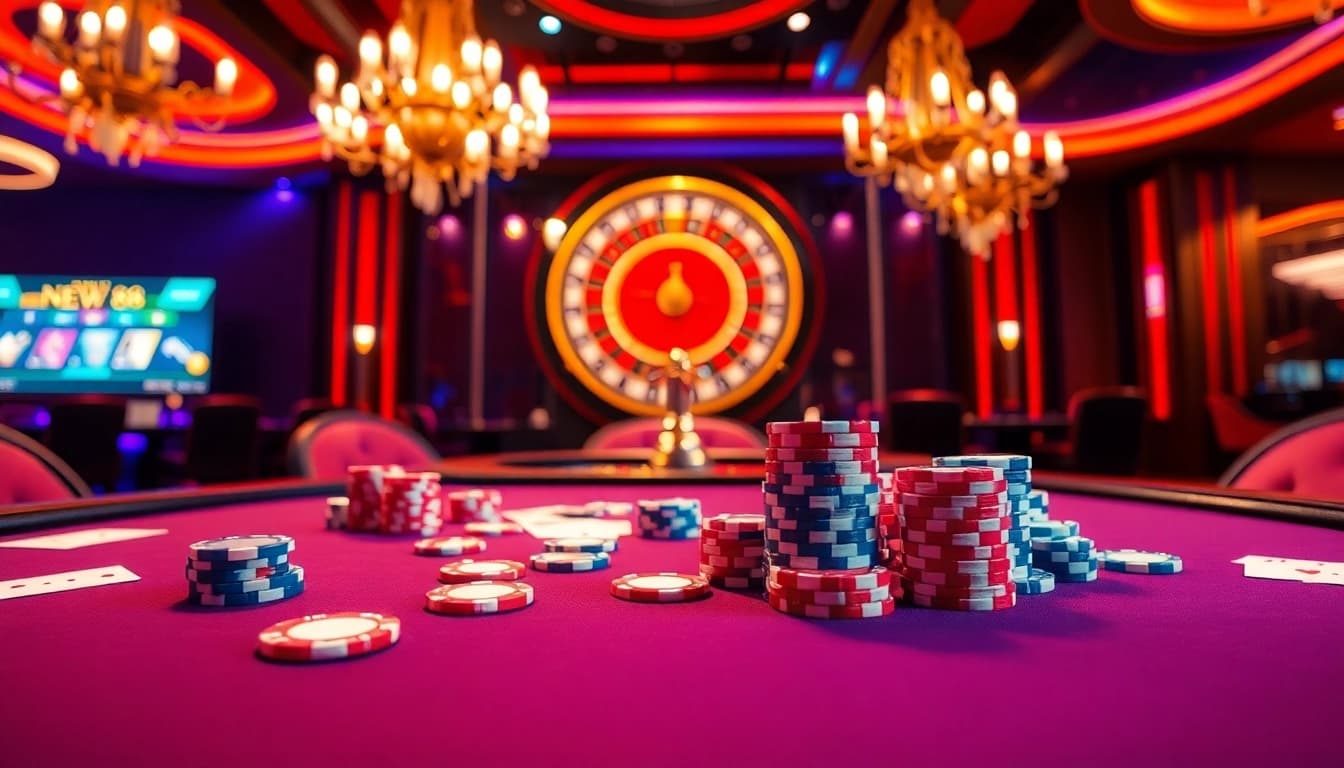 Experience the thrill of NEW 88 with dazzling poker chips and vibrant casino tables.