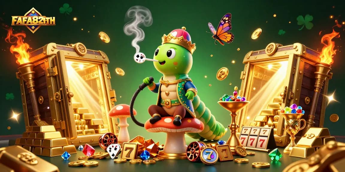 Experience the magic of FAFA828TH with a whimsical 3D scene of a caterpillar gaming master.