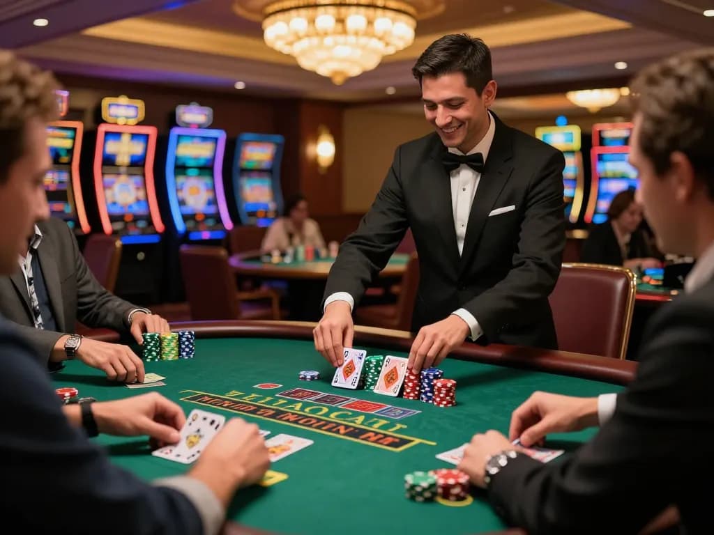 Players engaging at a live dealer blackjack table in the casino, experiencing the excitement of DA88 gaming.