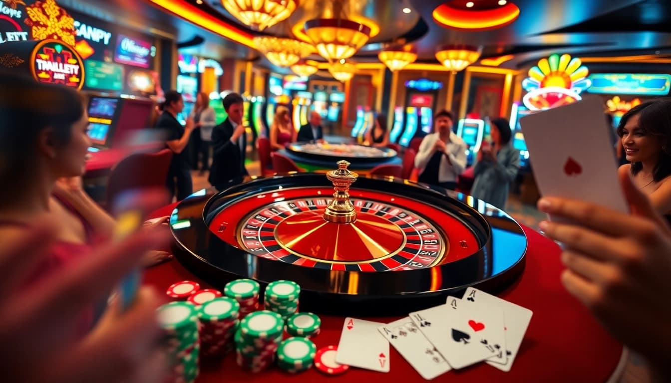 Players engaging at a table in a luxurious casino environment, emphasizing DV88 excitement.