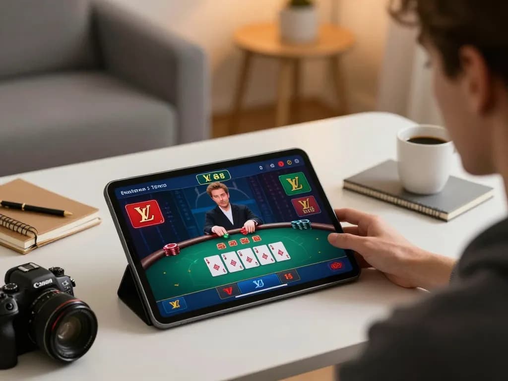 Player enjoying a live dealer game on LV 88 online platform, focusing on blackjack strategy and gameplay.