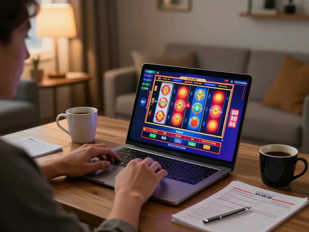 F168 player focusing on the online casino experience in a cozy home setting