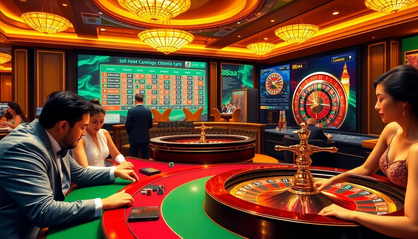 High-stakes gaming at 88AA with poker players and a vibrant roulette wheel scene.