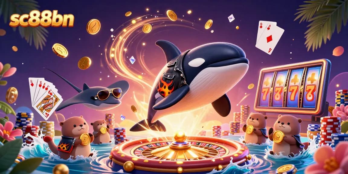 Engage with sc88bn as otters float with coins, orca soars, and casino elements excite the scene.