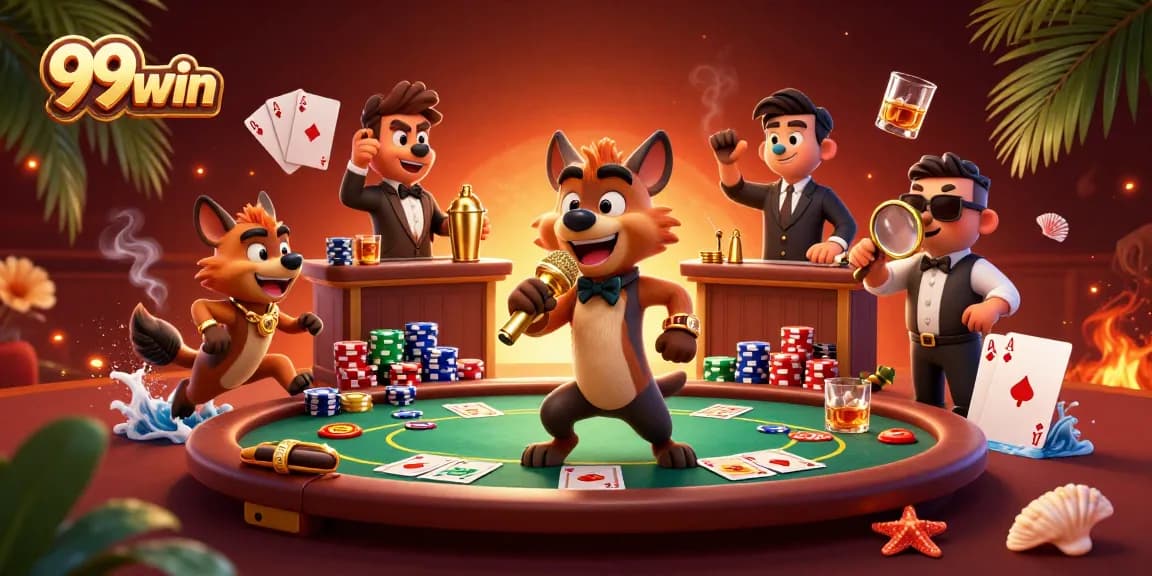 Experience thrilling casino fun with 99win's vibrant hyena comedy club atmosphere.