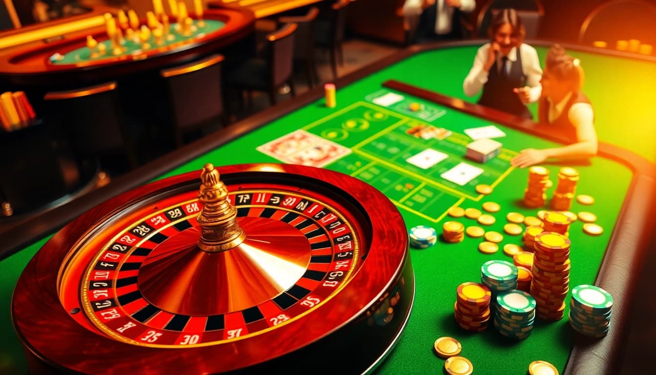 Experience the excitement of 789bet with vibrant casino elements like roulette wheels and poker chips.