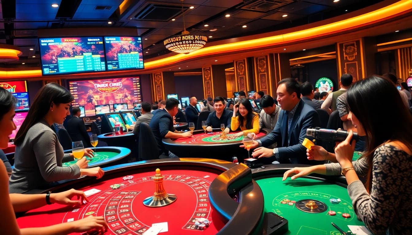 Exciting casino atmosphere at ku1111 casino with players winning and engaging in games.