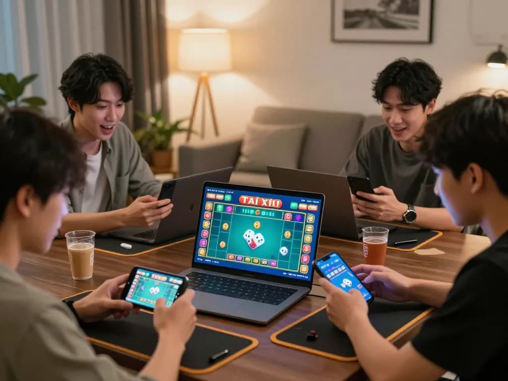 Tài xỉu online uy tín gameplay with excited players focusing on mobile betting strategies
