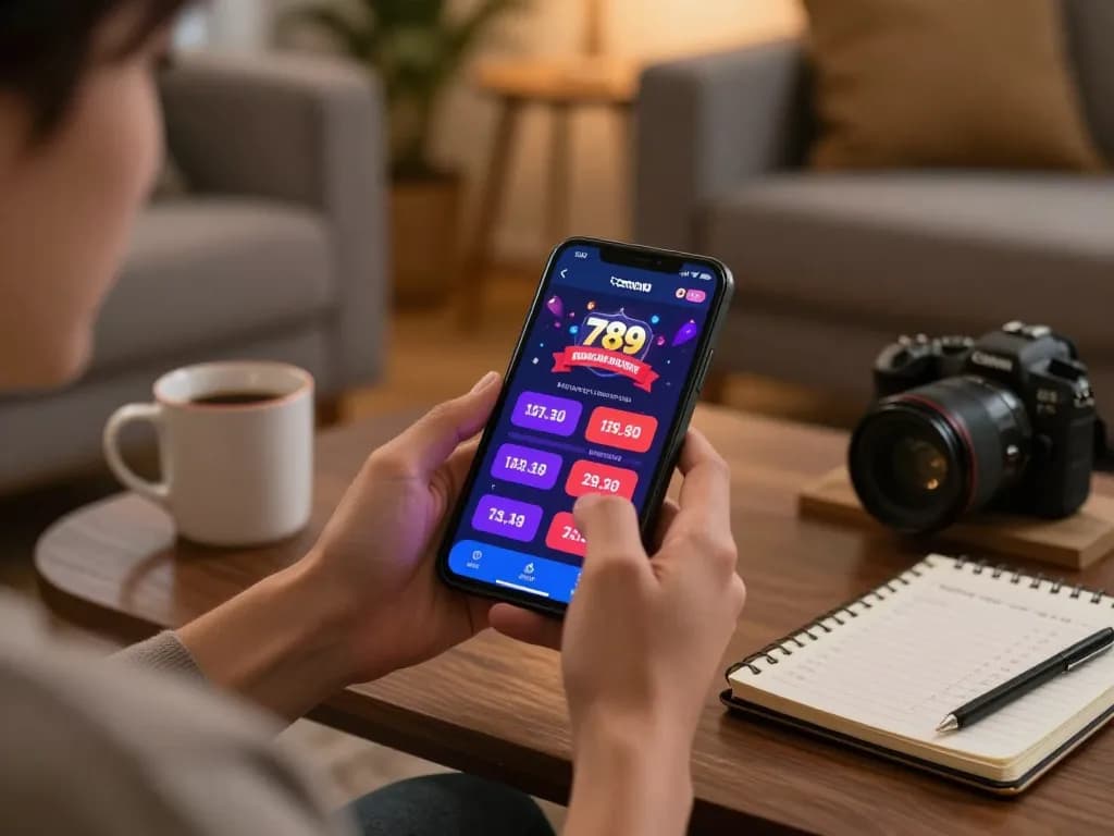 Engaged user exploring gaming options on the 789club app showing strategic betting in a cozy home setting.