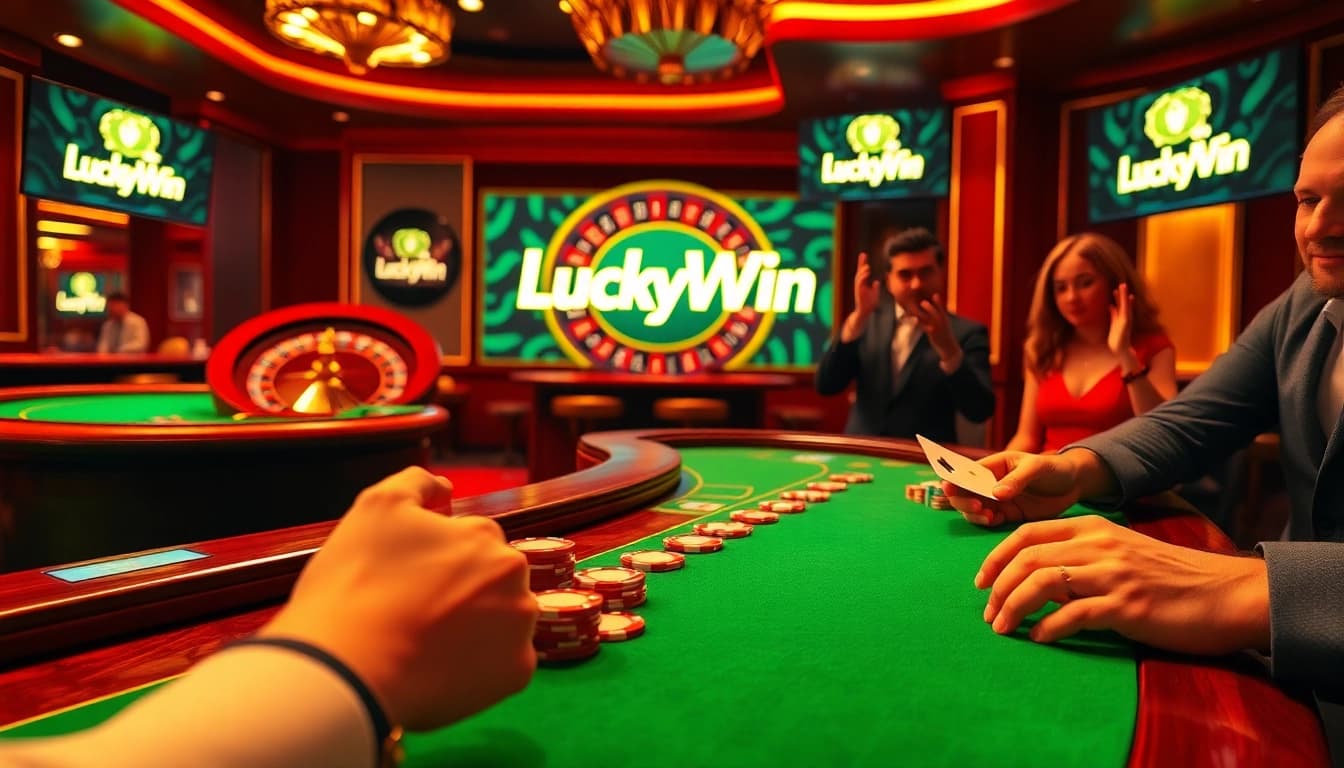 Engage in high-stakes gaming at LuckyWin with vibrant poker tables and thrilling roulette action.
