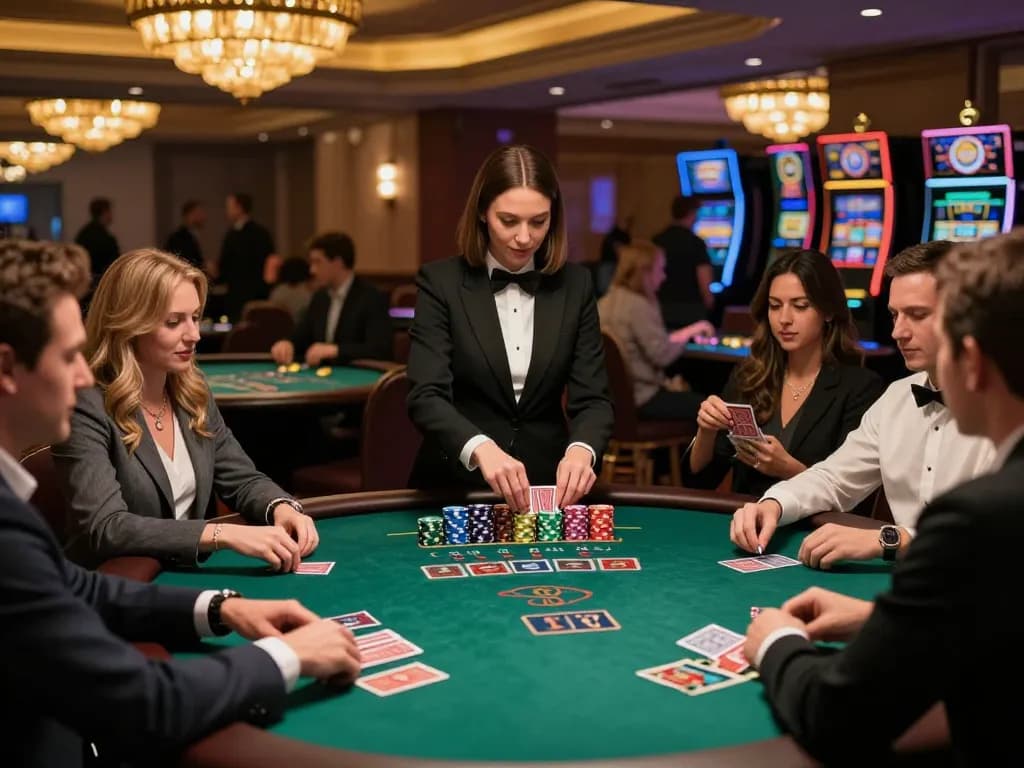 Engaged players enjoying a game of blackjack at 79 KING casino, dynamic gameplay atmosphere captured.