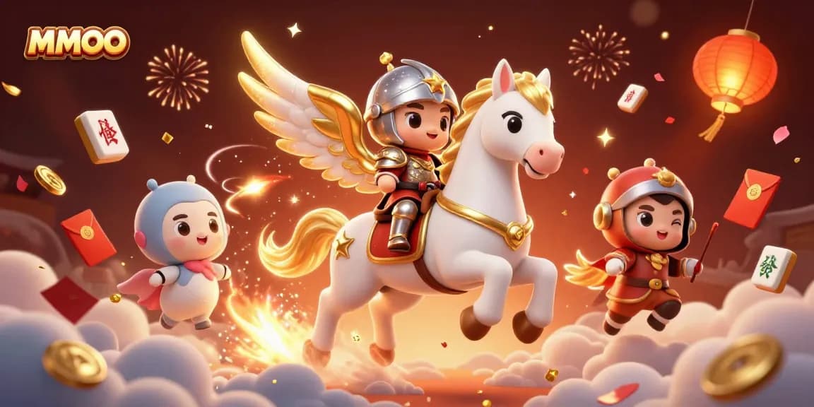 Experience thrilling MMOO gaming with a celestial horse and knight amidst vibrant casino elements.
