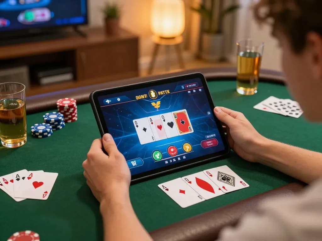 Engage in exciting online poker gameplay with 789Win on a cozy home tablet setup