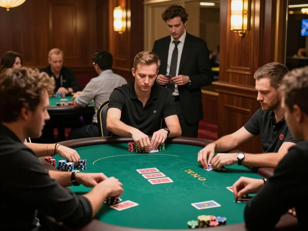Players engaged in a high-stakes poker game at a luxury casino as nhacaiuytin brands create excitement and strategy