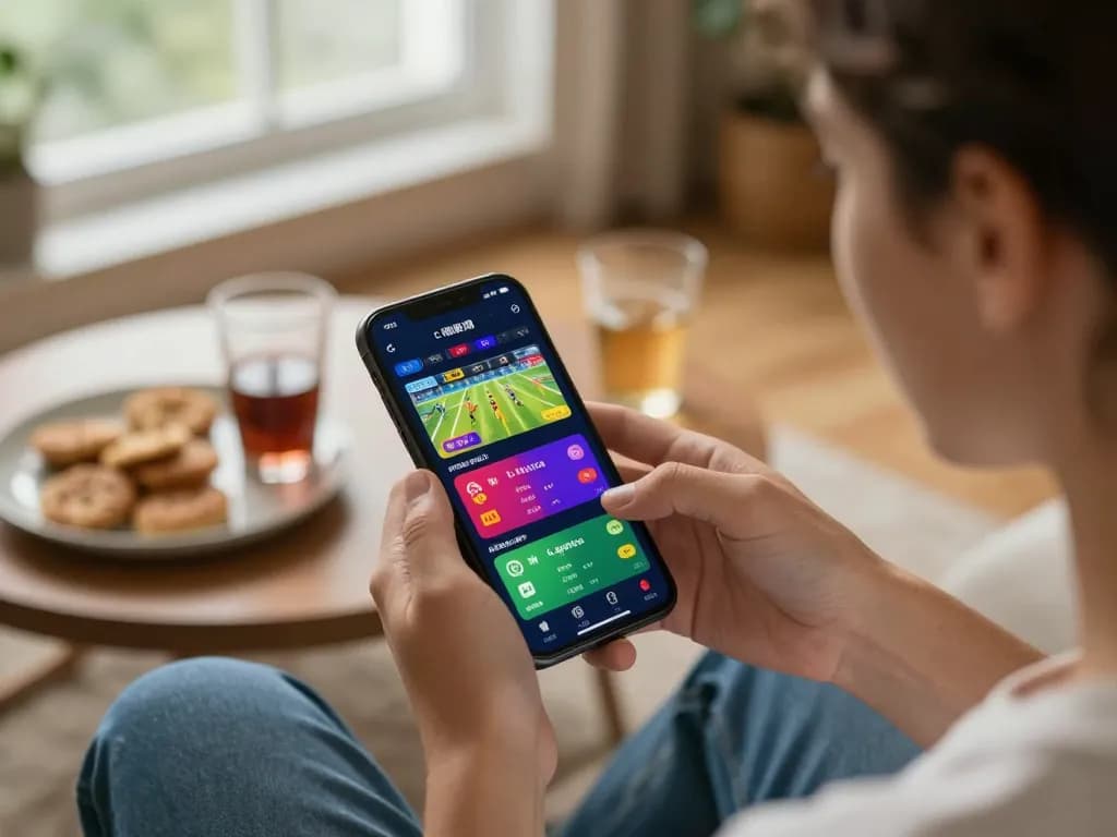 Engaging online sports betting experience with xo88a mobile app in a lively home setting.