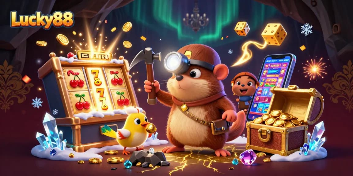 Spin the Lucky88 slot with excitement as treasure hunter mole finds gems and golden coins!