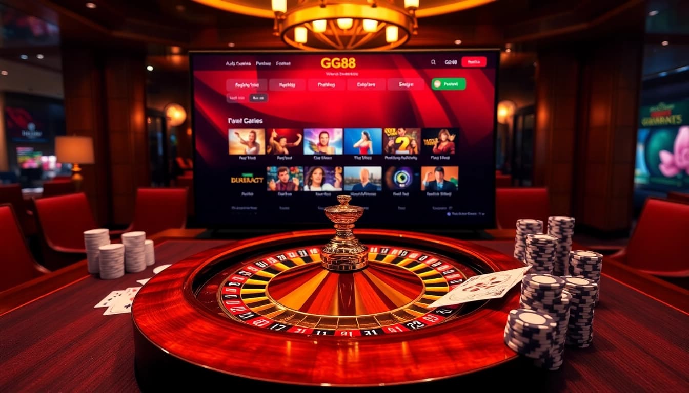 Engage with exciting games on the trang chủ gg88 platform, featuring a vibrant casino scene.