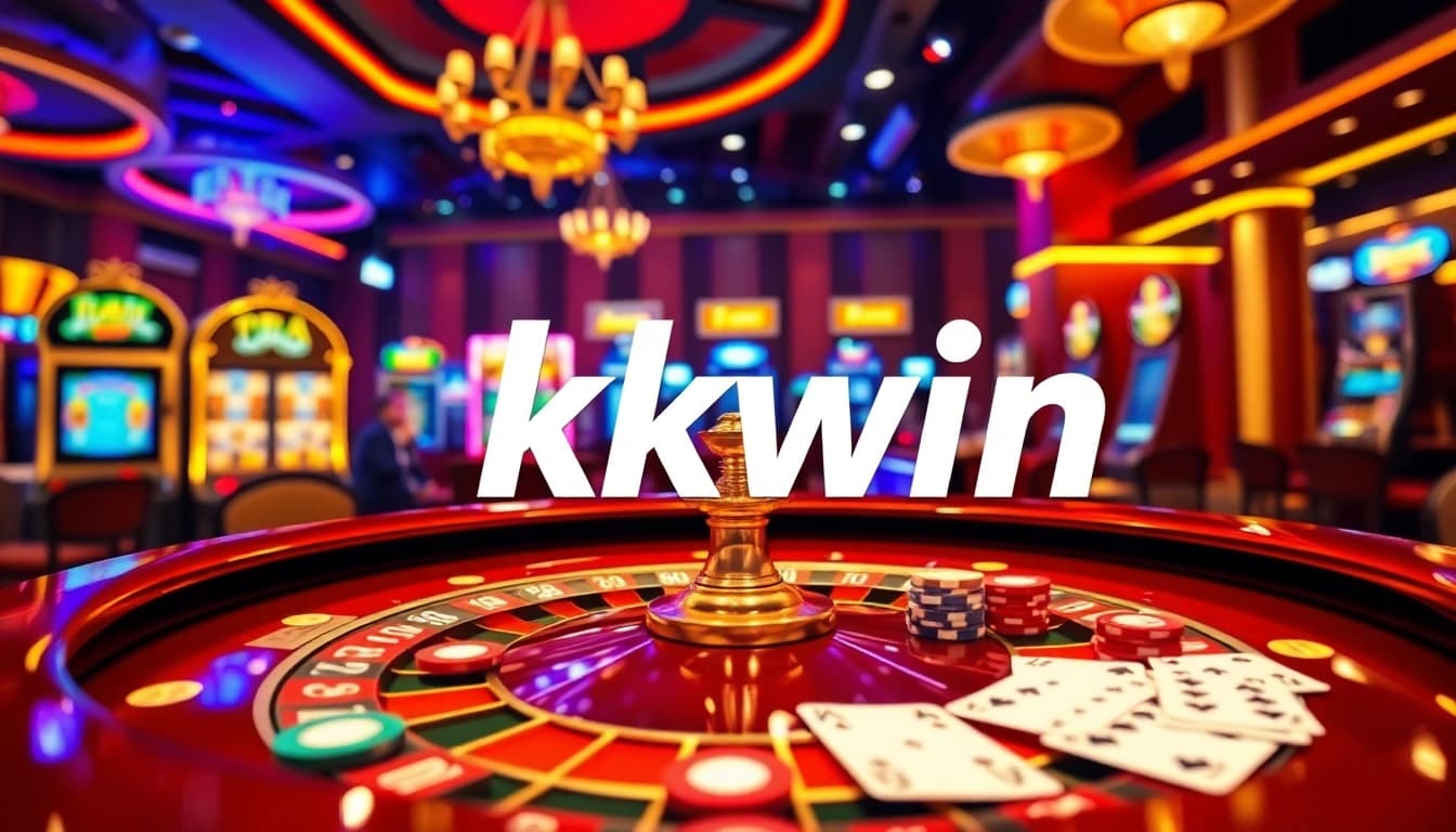 Experience the excitement of kkwin with a lively casino scene featuring roulette, poker, and slot games.