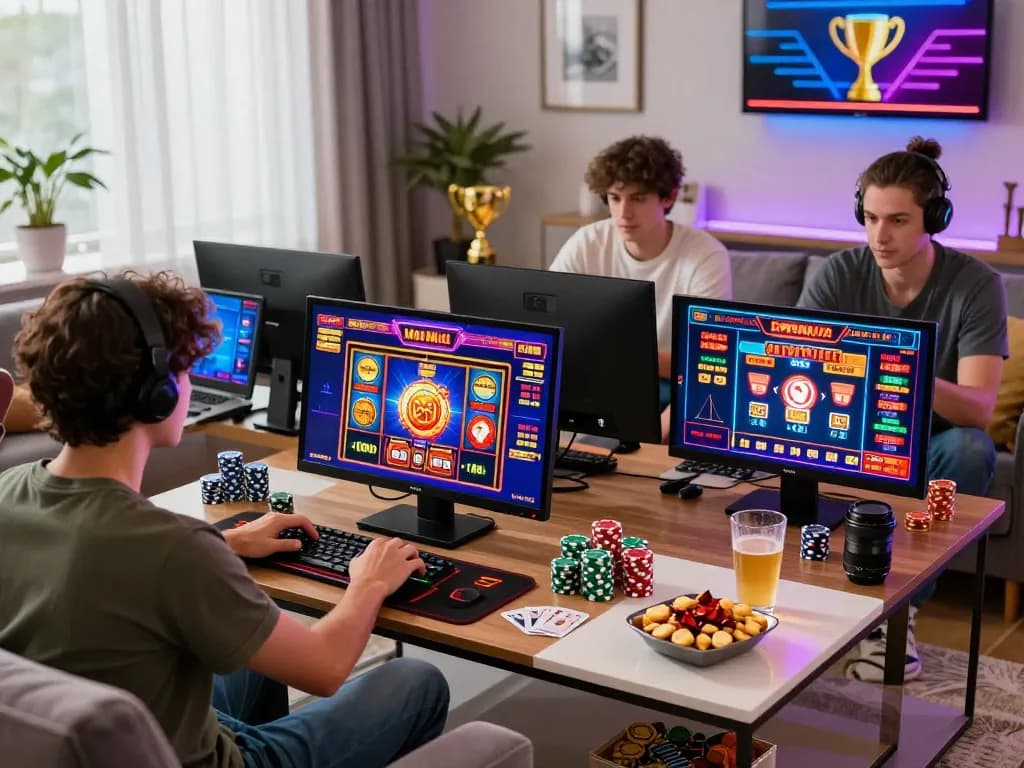 Exciting online gaming experience at 32win with players enjoying slots and casino games in a vibrant atmosphere.
