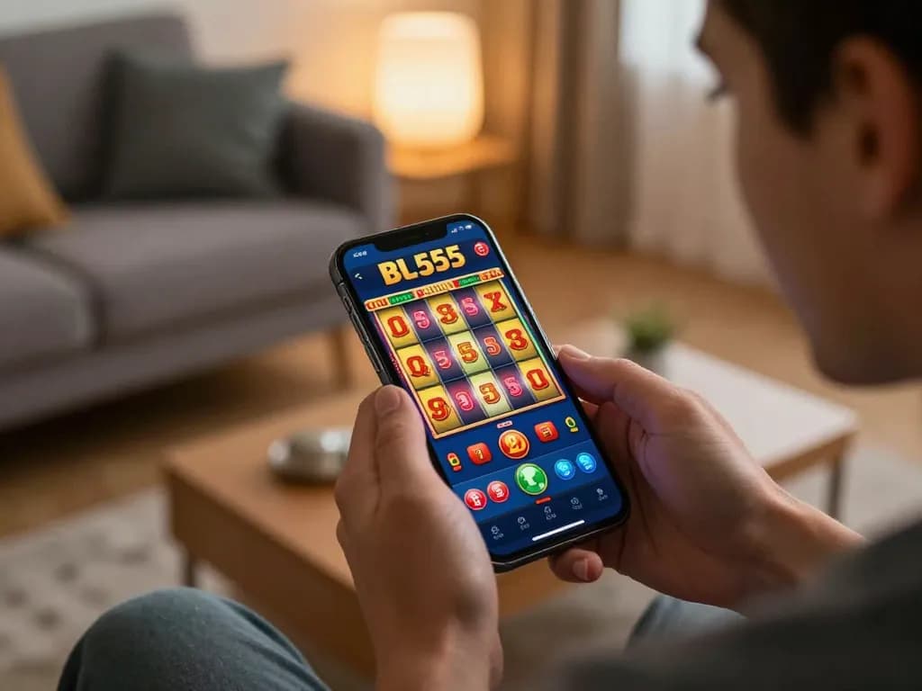 Player spinning reels on the BL555 casino app, showcasing online gambling excitement.