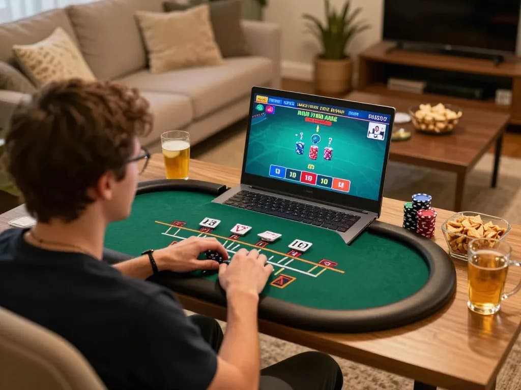 Player enjoying x88 live dealer blackjack on laptop at home, highlighting immersive online gaming