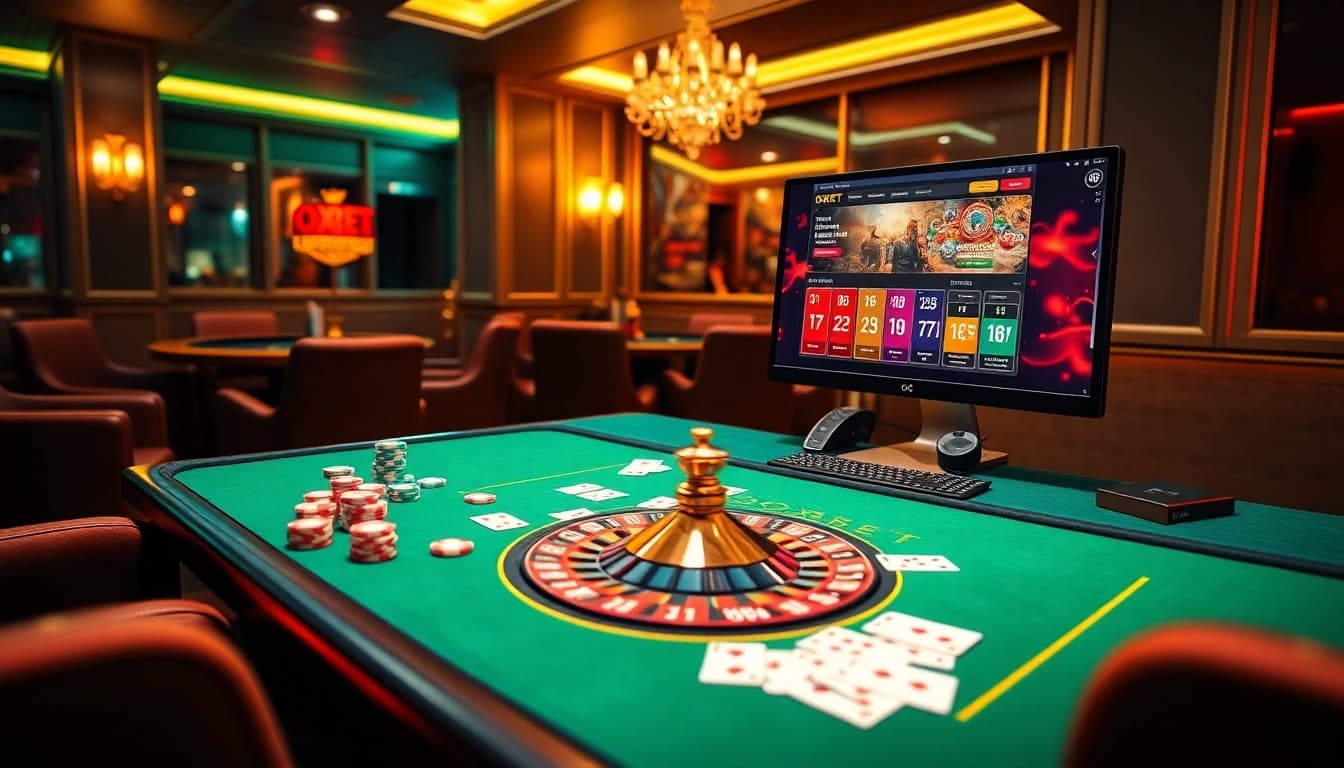 Players engaging in thrilling online gambling with OXBET's vibrant casino atmosphere.