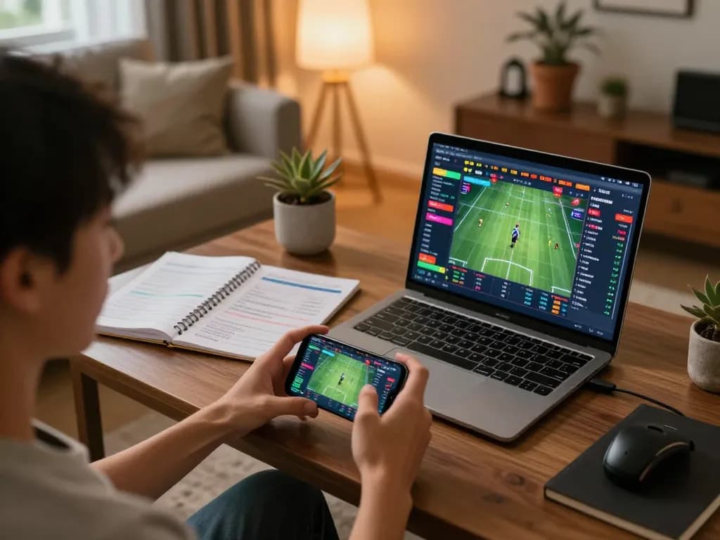uu88 player enjoying sports betting on smartphone in a cozy living room setting