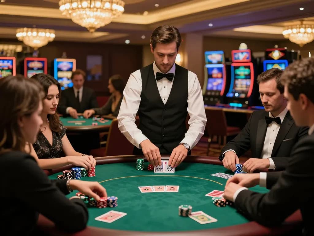 Engaged players participating in a go88 poker game at a luxurious casino table.