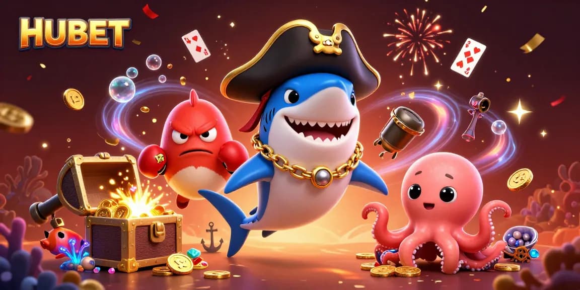 Spin and win with HUBET’s exciting 3D casino adventure featuring vibrant characters and treasures.