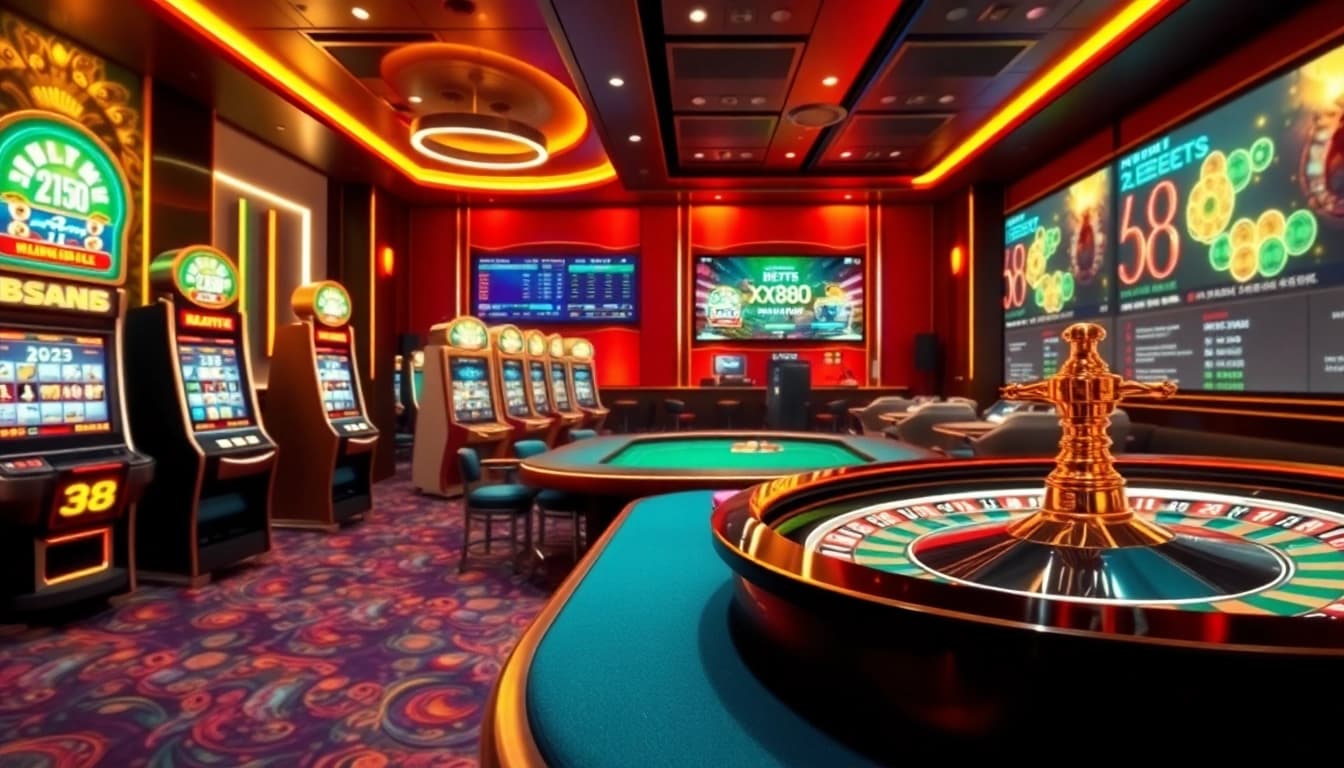 Experience the thrilling atmosphere of xx88.com with vibrant casino visuals, showcasing exciting games and betting options.