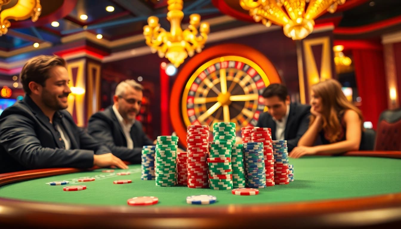 Experience live poker action at vaoluoitv com with vibrant chips and spinning roulette.