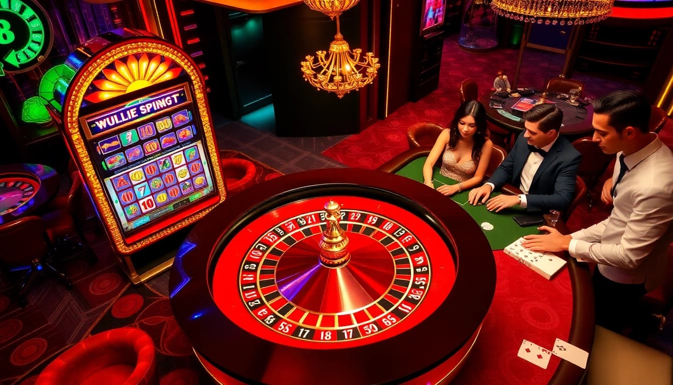 XN88 players enjoying thrilling roulette and poker games at a luxurious casino setting.