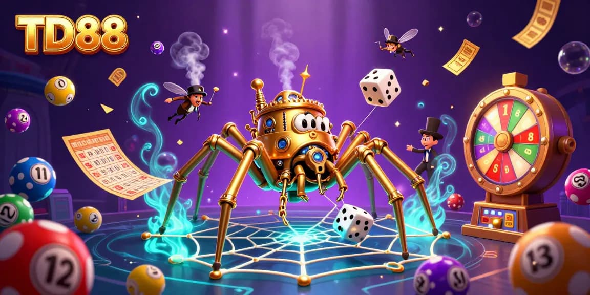 Experience the thrill of TD88 with vibrant casino elements and dynamic lottery scenes.