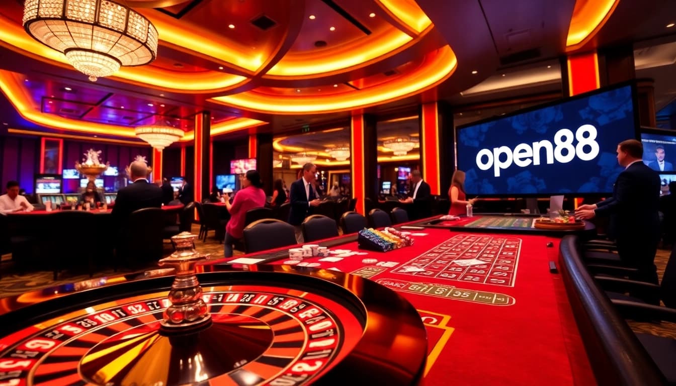 Experience the excitement of gaming with open88 as patrons enjoy roulette and card tables.