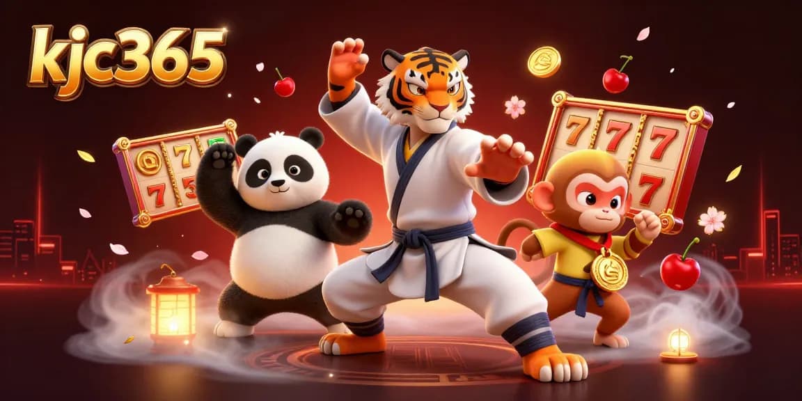 KJC365 brings thrilling slot action with a kung fu tiger master, panda disciple, and playful monkey, creating an exciting gaming atmosphere.