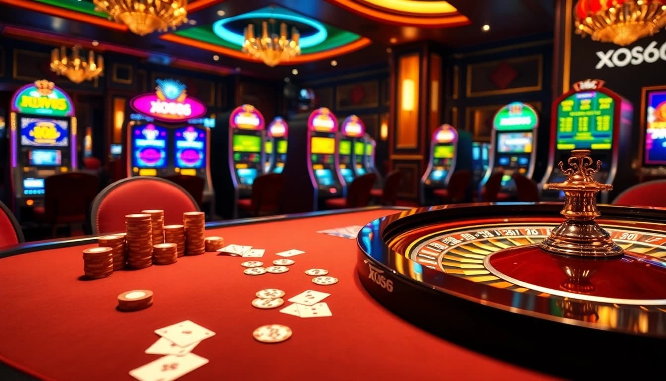 Experience the excitement of gaming at xoso66's luxurious casino tables with roulette and poker.