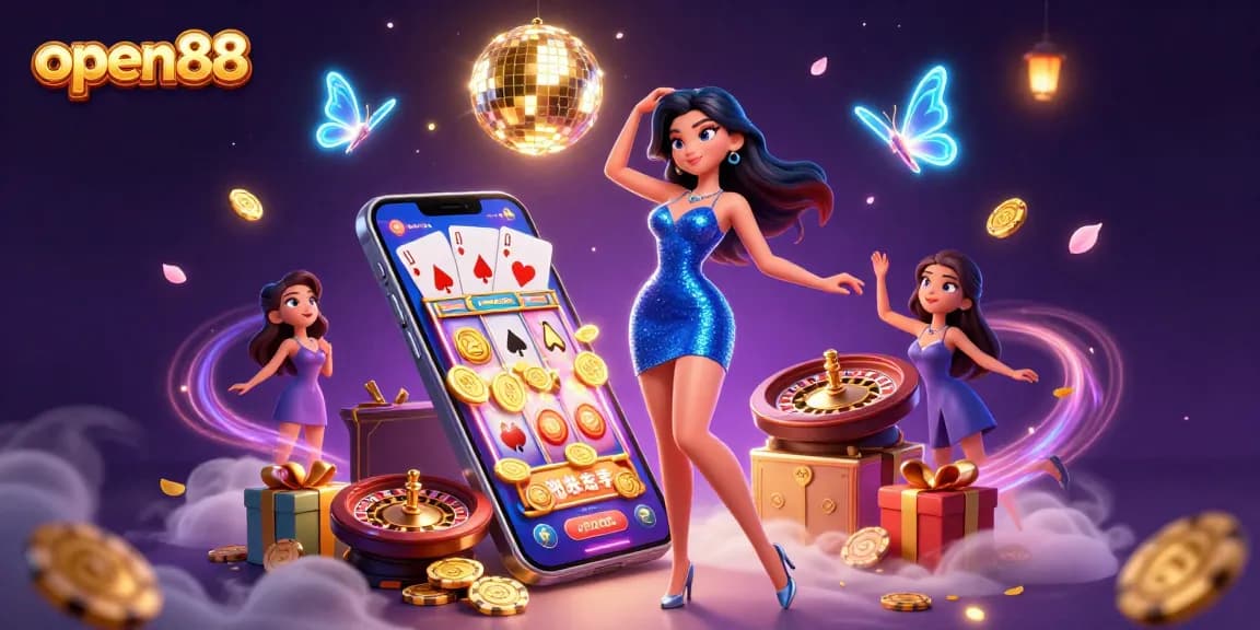 Experience the excitement of open88 with vibrant casino elements and a glamorous dance atmosphere.