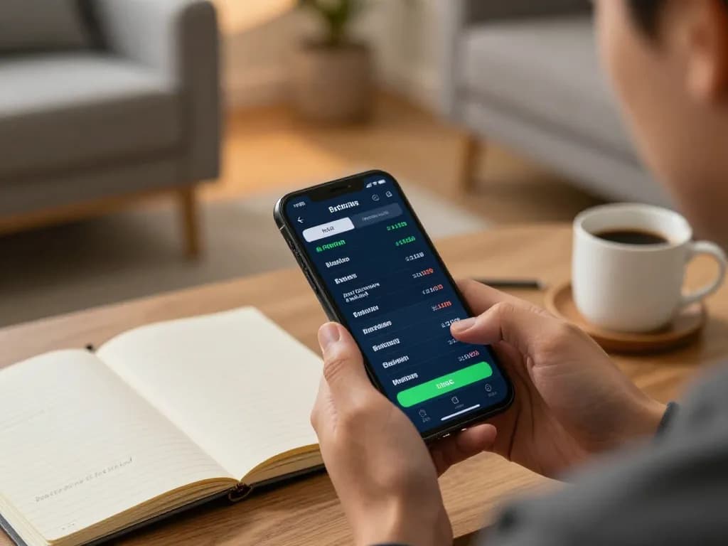 Strategically analyzing betting statistics through smartphone for Nhận định kèo in comfortable home setting.