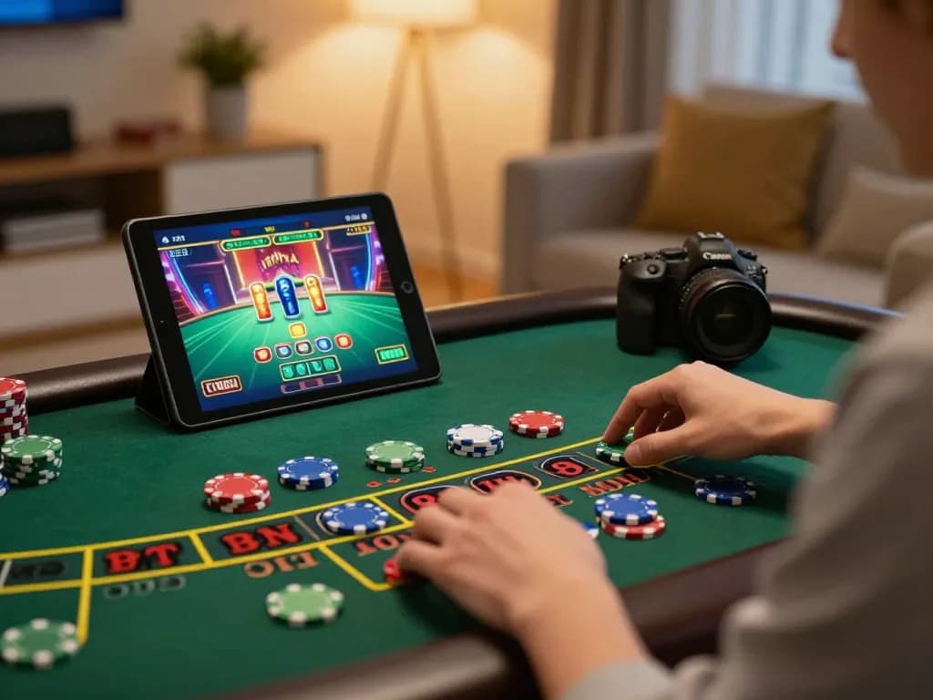 MM88 player engaging in live dealer baccarat game on tablet, capturing strategic gameplay moment.