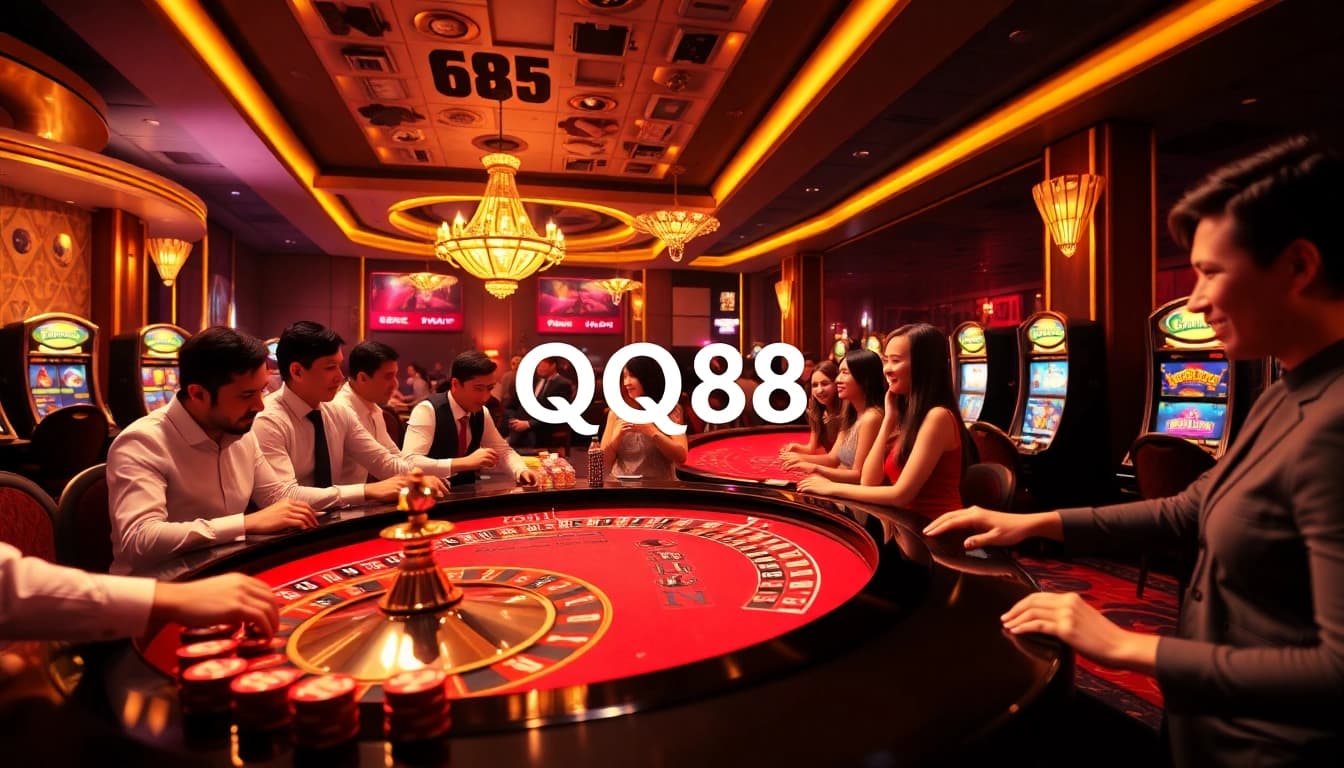 Experience the excitement of gambling at QQ88 with vibrant casino visuals.