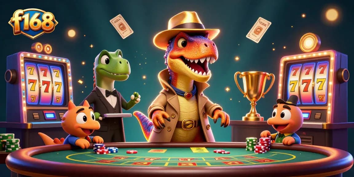 Experience exciting gaming wins at f168 with a velociraptor in disguise at a blackjack table.