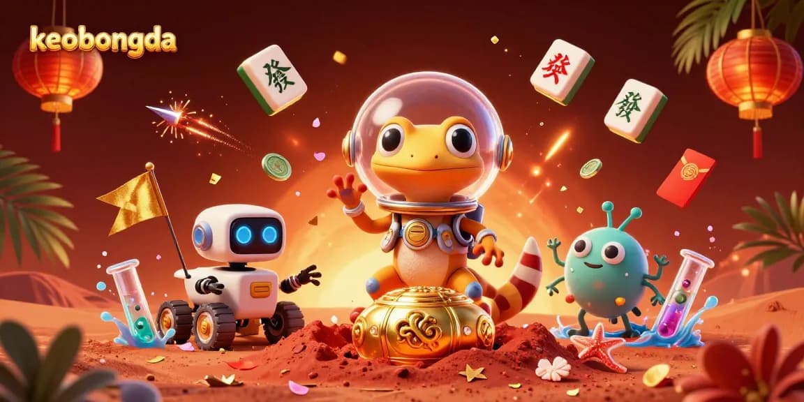 Experience keobongda with a vibrant illustration of a Martian gecko uncovering a golden casino.